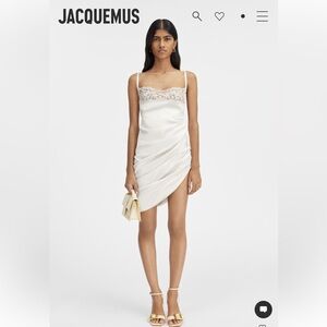 NWT! Jacquemus short satin dress with a beautiful vintage like lace neckline